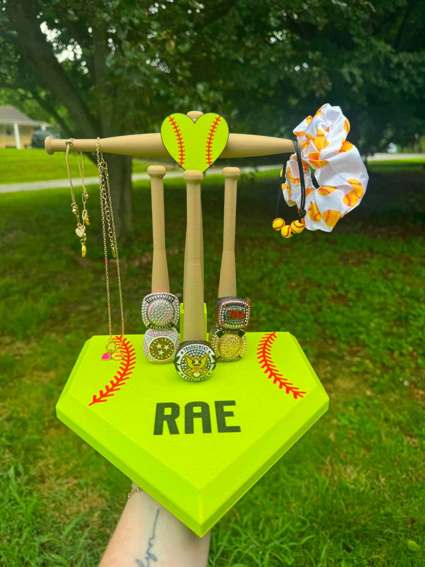 Softball or Baseball Rings and Bracelets Display
